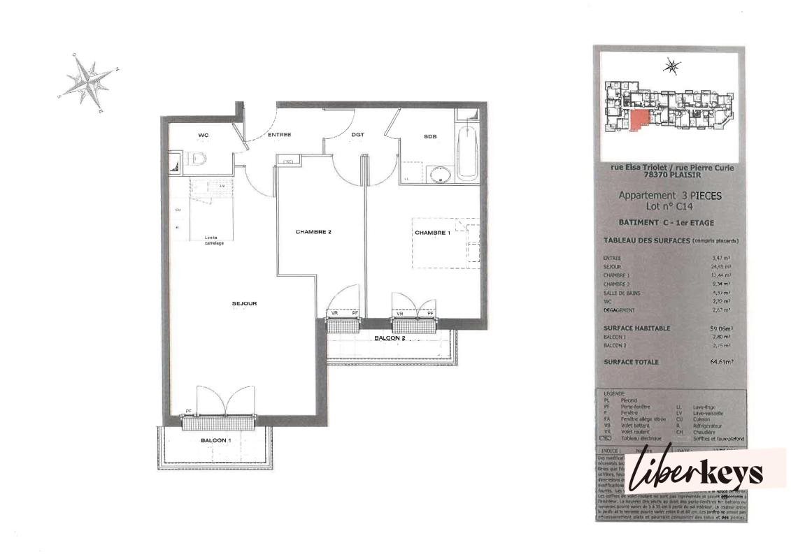 Appartement à vendre, 59m², Plaisir