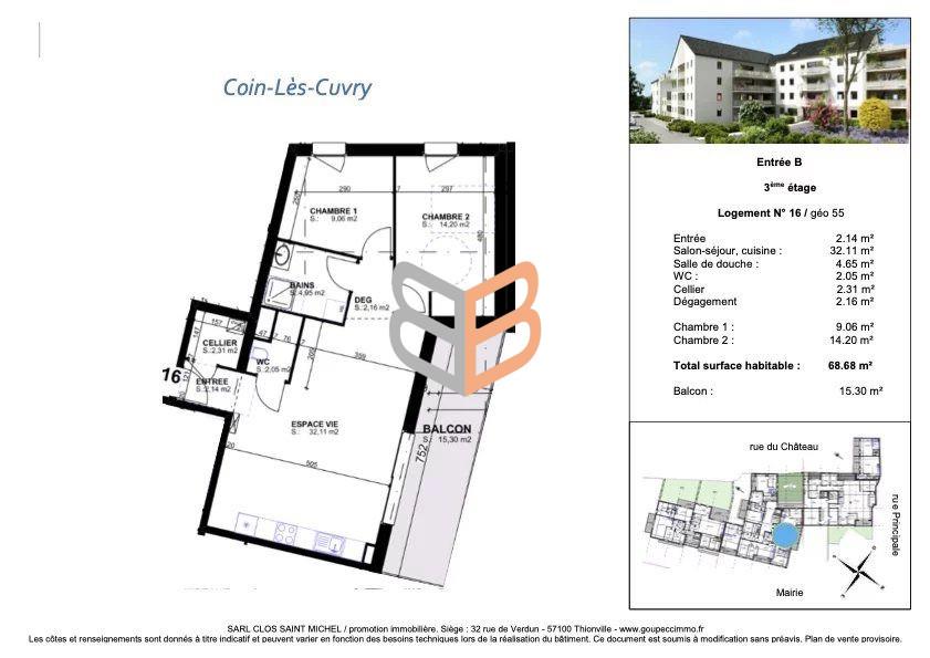 Appartement à vendre, 69m², Coin-lès-Cuvry
