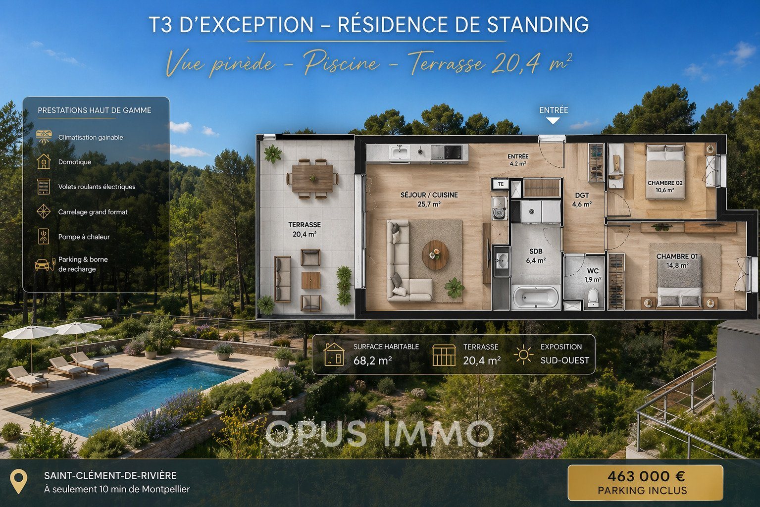 Appartement à vendre, 68m², Saint-Clément-de-Rivière
