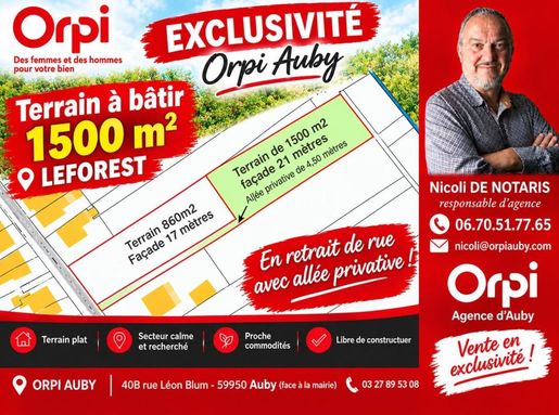 Terrain 1500 m² · à Leforest · 1 500 m² · 124 490 €