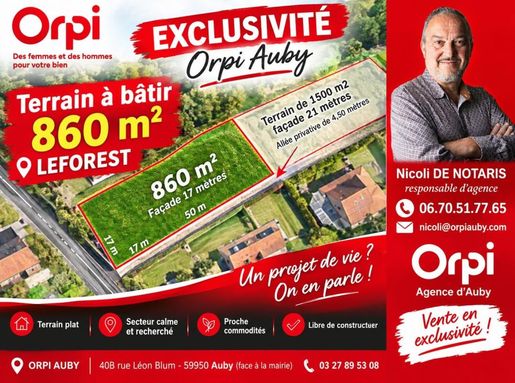 Terrain 850 m² · à Leforest · 850 m² · 98 490 €