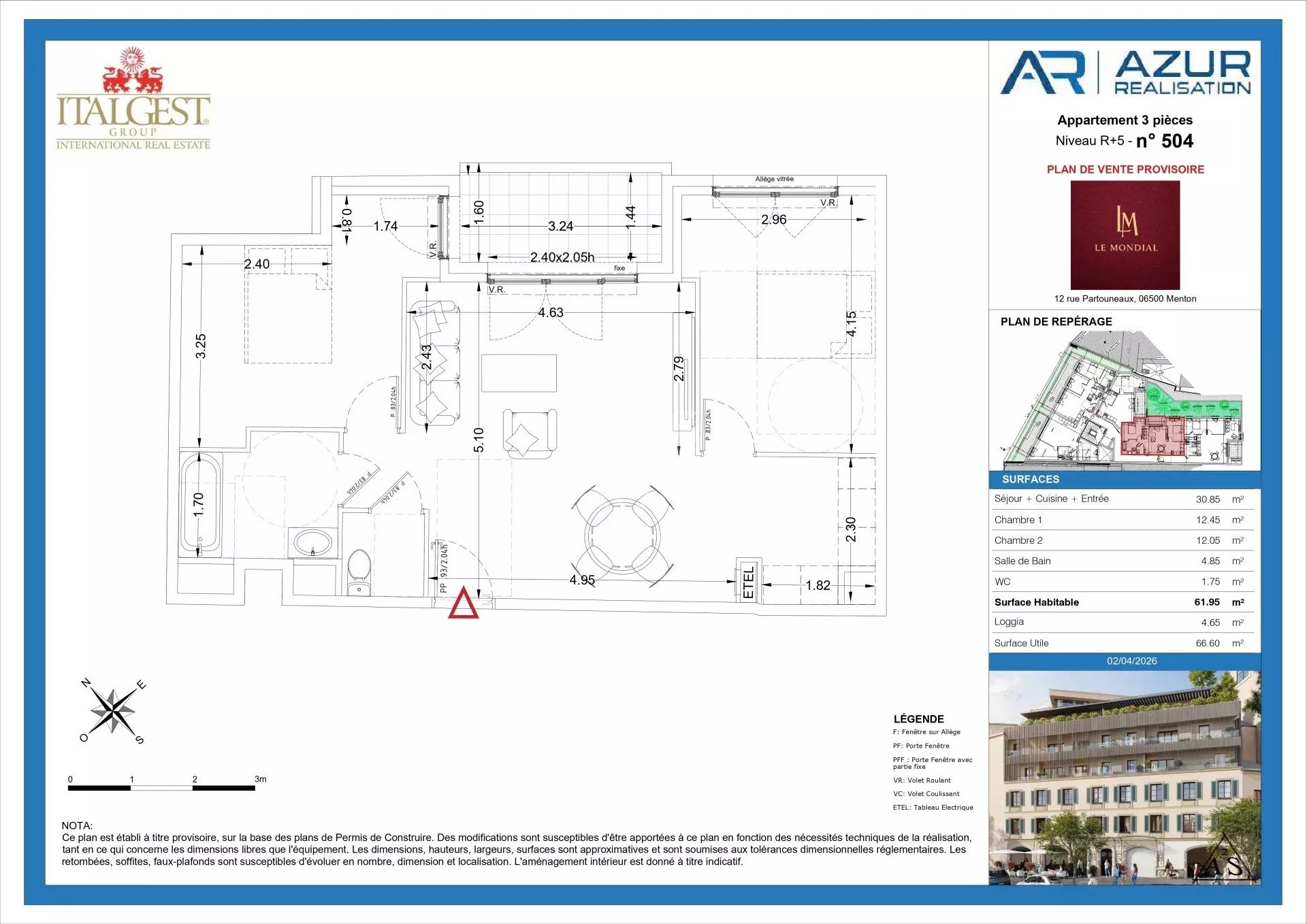 Appartement à vendre, 61m², Menton