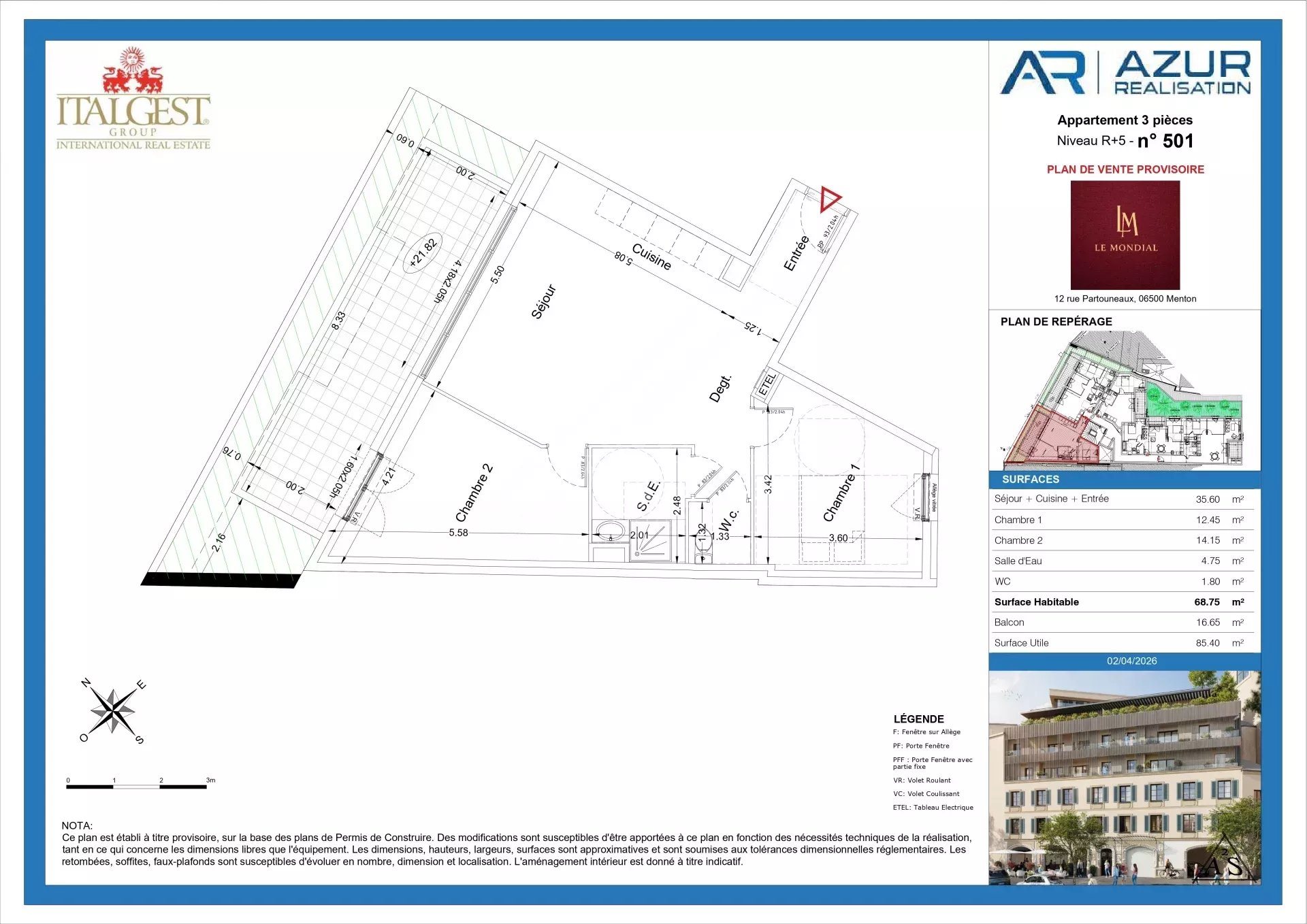 Appartement à vendre, 68m², Menton