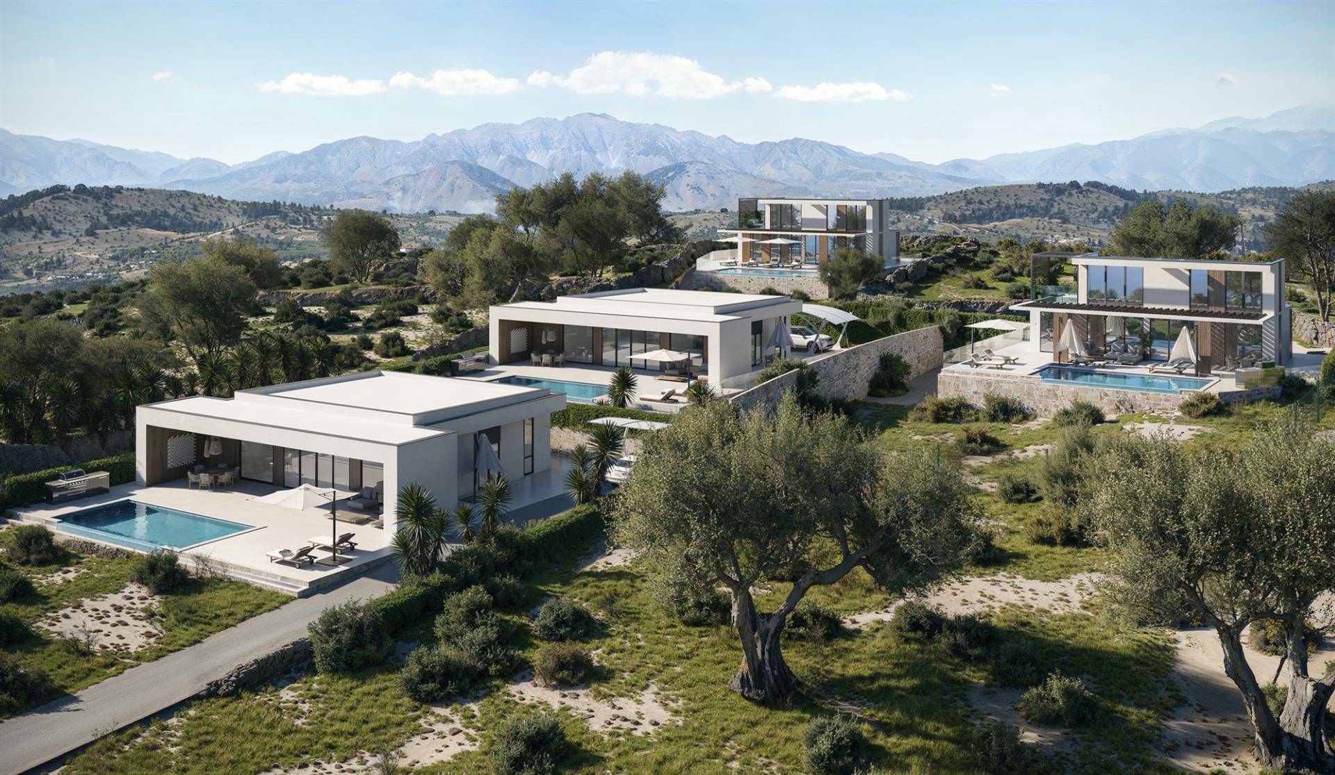 Luxusvillen zum Verkauf in Kefala, Kreta — Panoramablick auf das Meer in der Nähe von Chania