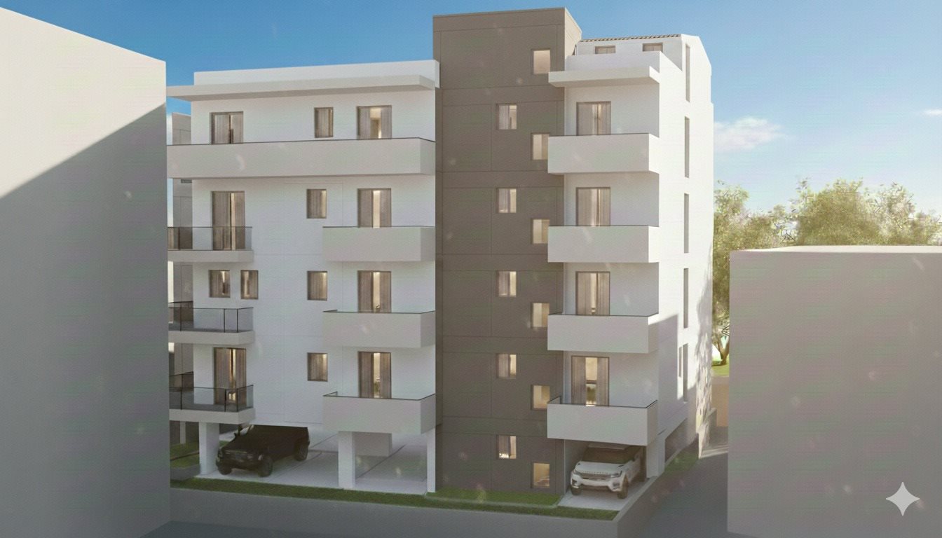 Venda do Apartamento G1, de 72,12 m², localizado no 3º andar de um edifício moderno em construção, na região de Nisiáki, Kalamáta