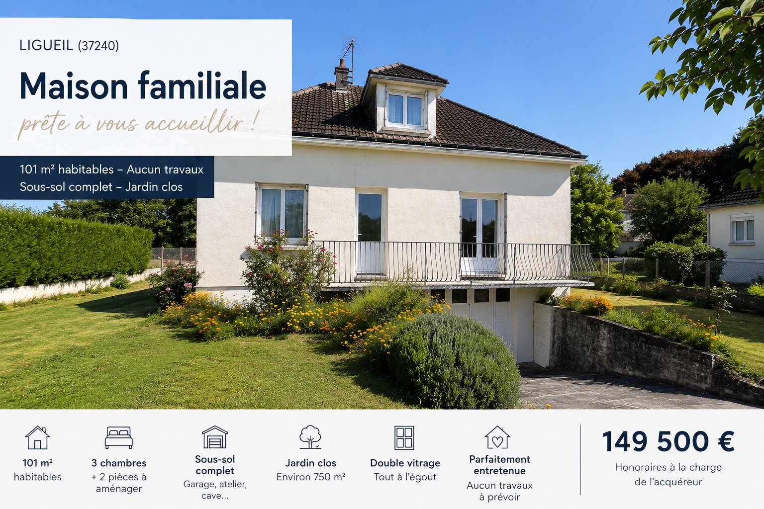 Maison à vendre, 110m², Ligueil